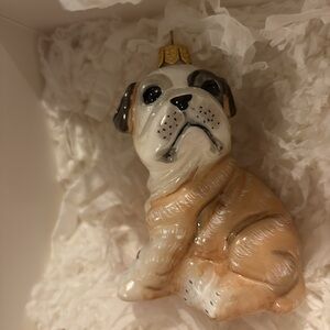 NEW Komozja Family French Bull Dog Puppy Mouth Blown Glass Ornament Poland Xmas